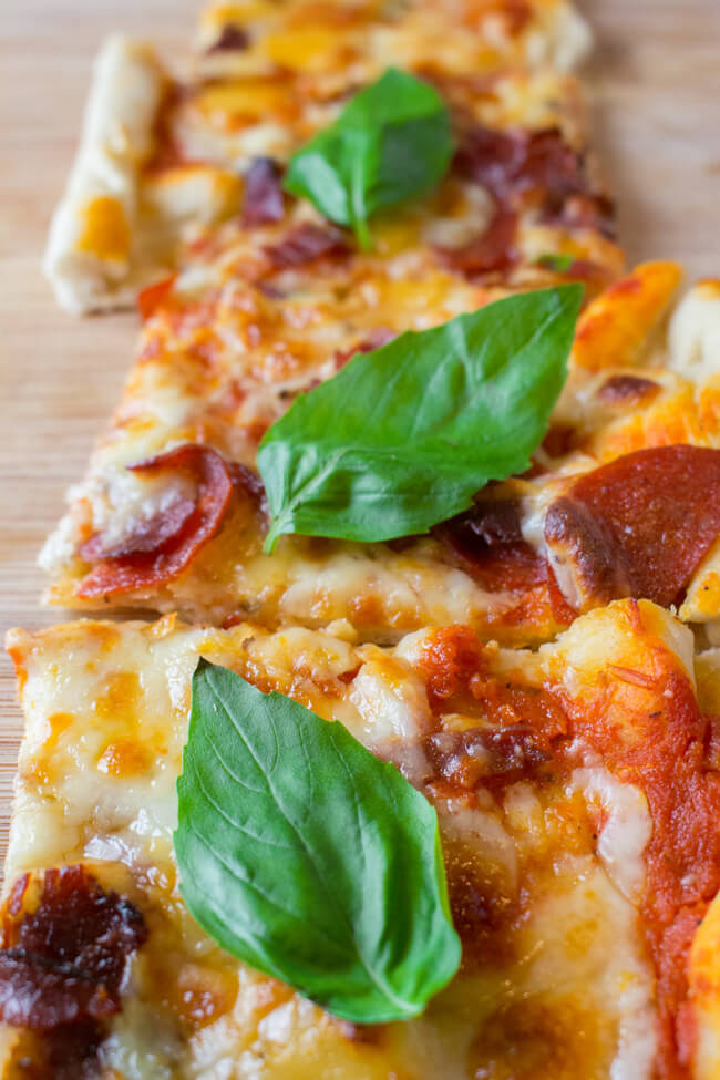 Pizza-I had a slice fresh out of the oven and it smelt amazing, the cheese was perfectly melted and deliciously saucy with the fresh marinara sauce. Don't wait for take out make this at home today!