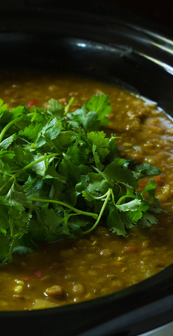 This crock-pot lentil curry is creamy with a little bit of spice. It hits the spot when I want a comforting meal that's still very easy to make and healthy. 