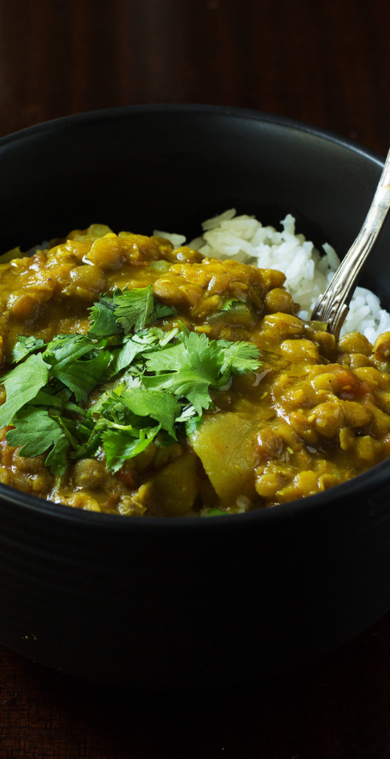 This crock-pot lentil curry is creamy with a little bit of spice. It hits the spot when I want a comforting meal that's still very easy to make and healthy. 