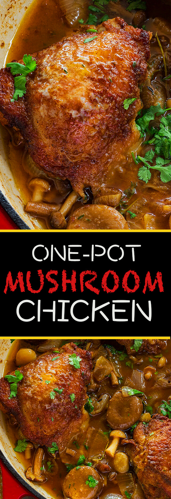This easy mushroom and onion chicken dish topped with a savory sauce is such a tasty weeknight lazy weekend meal.