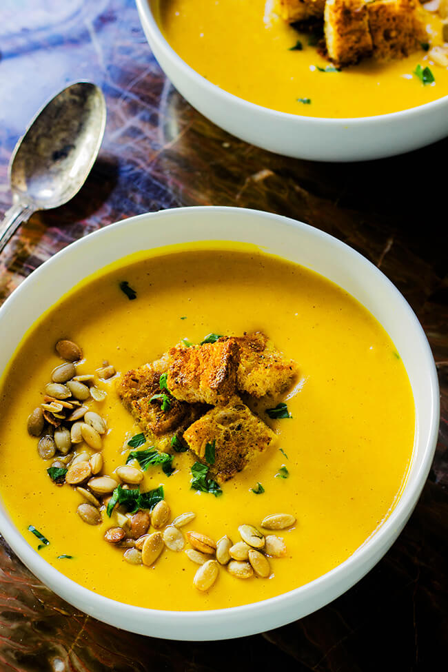Creamy Curry Butternut Squash Soup is a savory, warming, comforting and simple soup that's the perfect recipe for the fall and winter. 