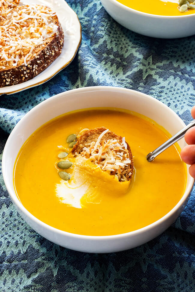 Creamy Sweet Potato Pumpkin Soup is perhaps the perfect fall and winter night dinner. So very simple to cook with little prep time.