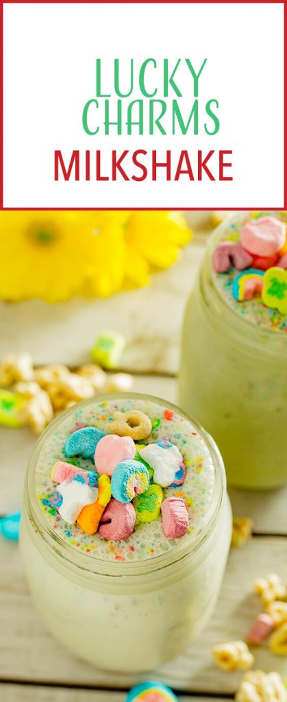 Lucky Charm Milkshake is the perfect treat breakfast and dessert all in one mason jar. #Creamy #AD #StockUpBTS